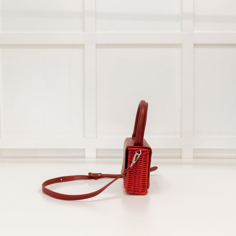 Wicker Wings Red Wicker Crossbody With Red Leather Flap