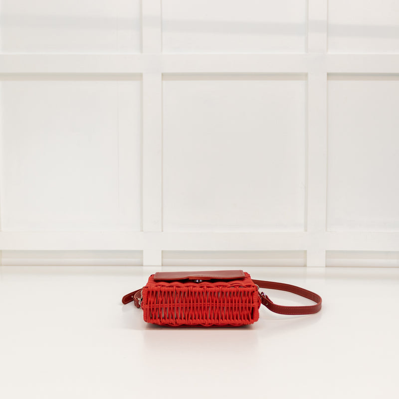 Wicker Wings Red Wicker Crossbody With Red Leather Flap