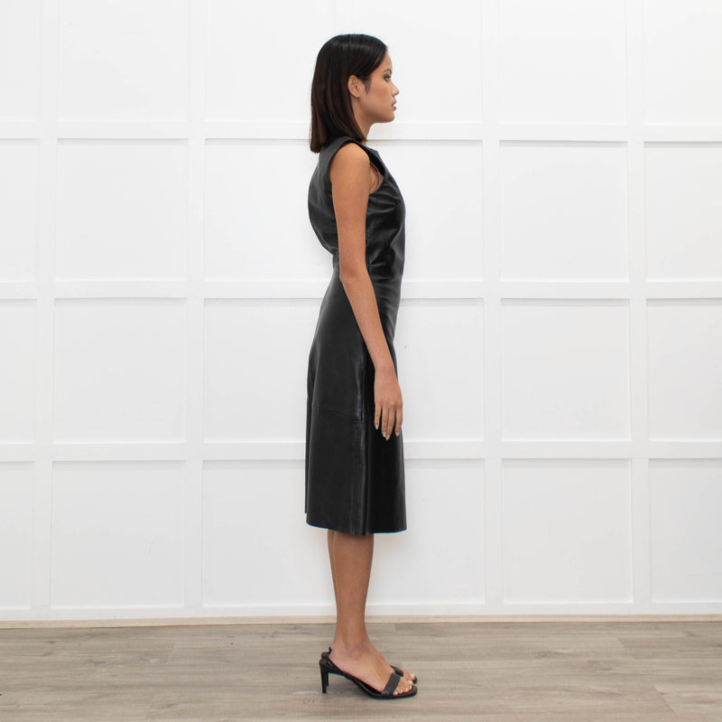 Iris & Ink Black Leather Sleeveless Dress