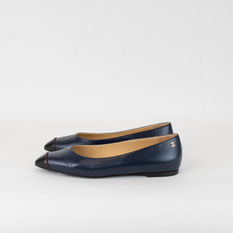 Chanel Navy Black Toe Flat Ballerinas Shoes