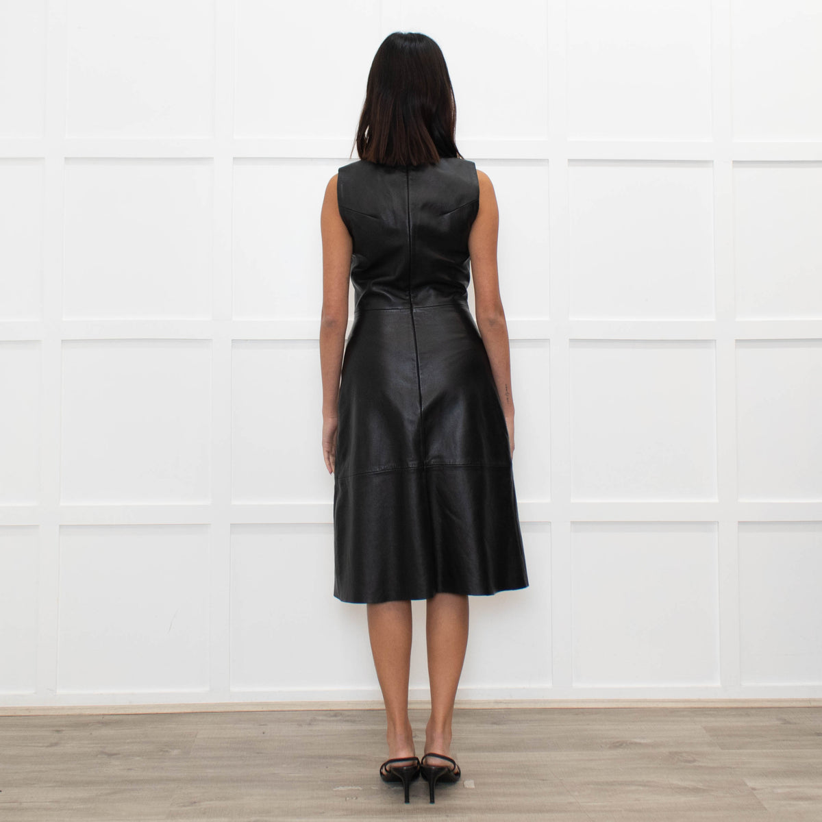 Iris & Ink Black Leather Sleeveless Dress