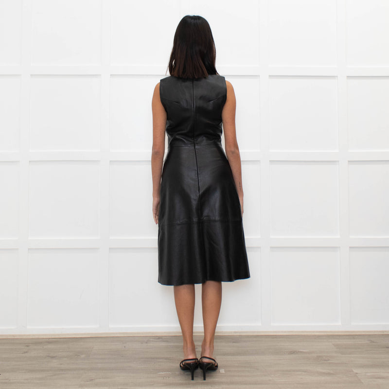 Iris & Ink Black Leather Sleeveless Dress