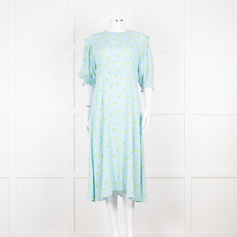 Faithfull The Brand Pale Blue Yellow Floral Frill Detail Maxi Dress