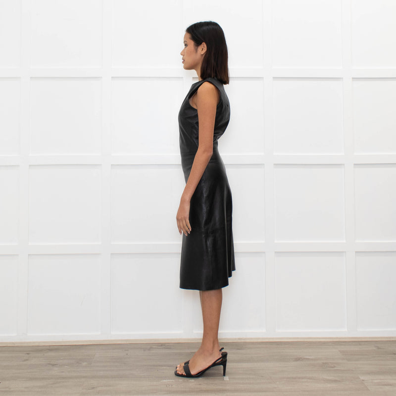 Iris & Ink Black Leather Sleeveless Dress