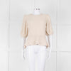 ME + EM Beige Cotton Linen Blend Puff Sleeve Knit Top