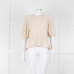 ME + EM Beige Cotton Linen Blend Puff Sleeve Knit Top