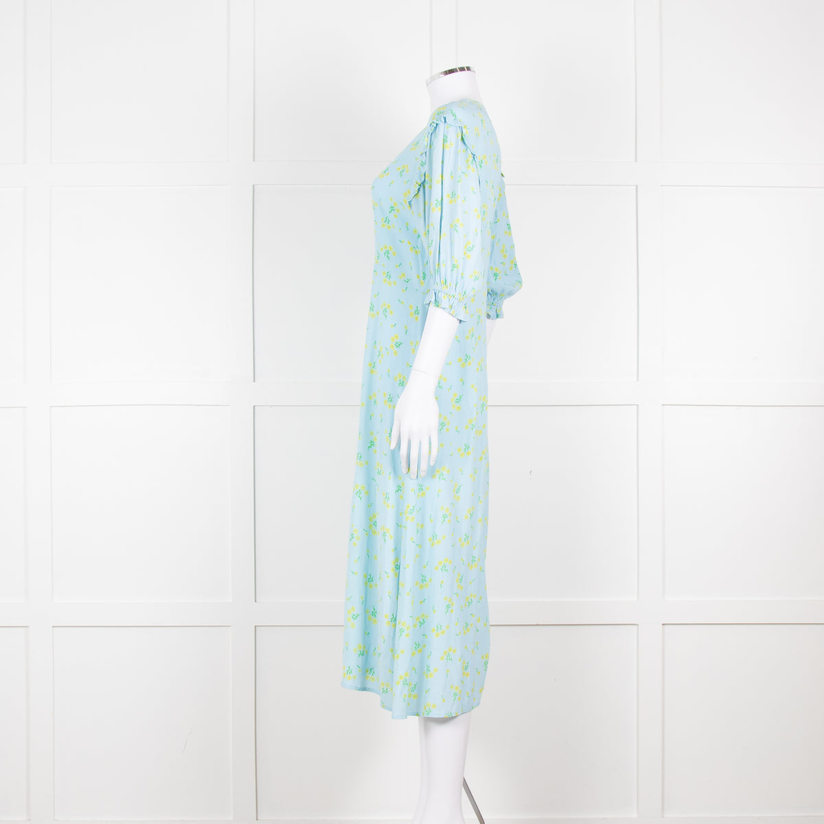 Faithfull The Brand Pale Blue Yellow Floral Frill Detail Maxi Dress