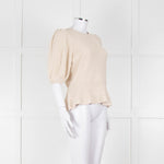 ME + EM Beige Cotton Linen Blend Puff Sleeve Knit Top