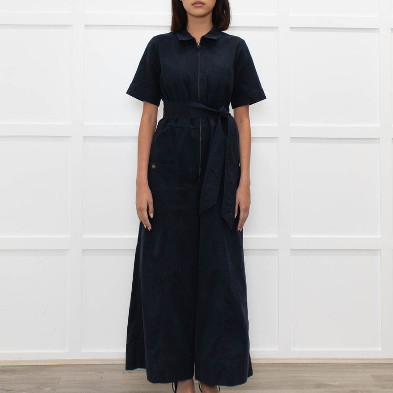 Me+Em Navy Blue Short Sleeve Belted Culottes Jumpsuit