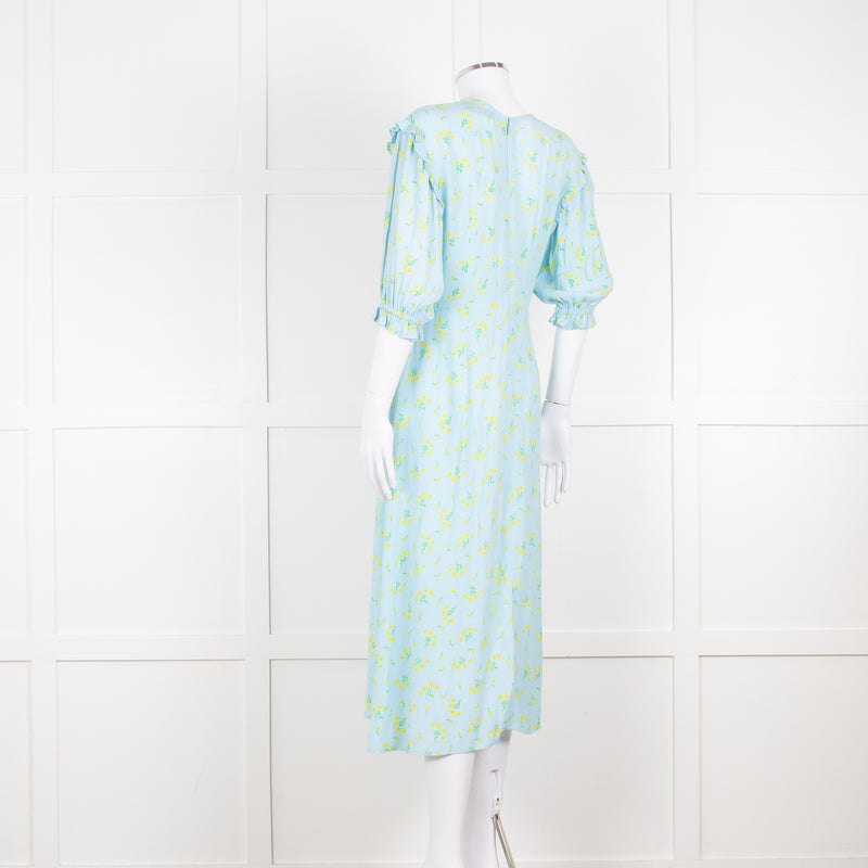 Faithfull The Brand Pale Blue Yellow Floral Frill Detail Maxi Dress