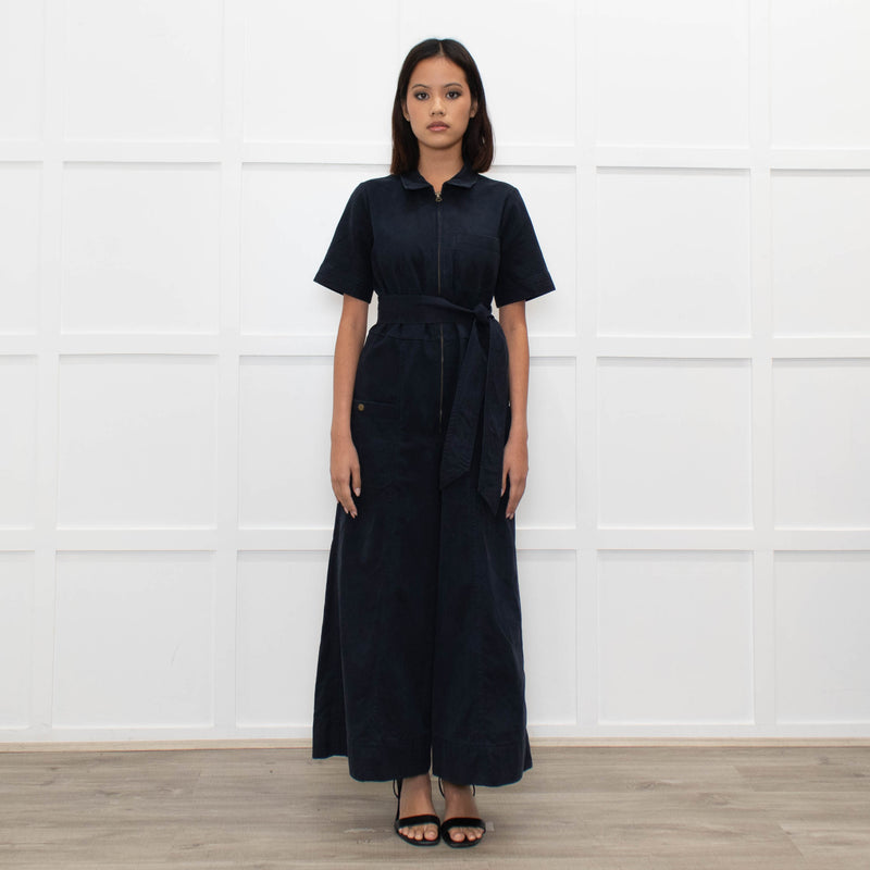 Me+Em Navy Blue Short Sleeve Belted Culottes Jumpsuit