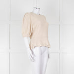 ME + EM Beige Cotton Linen Blend Puff Sleeve Knit Top