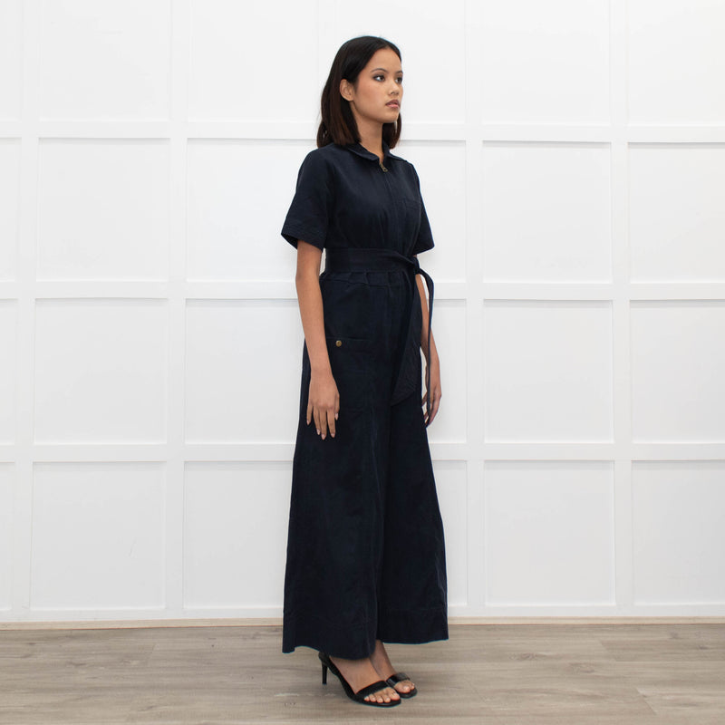 Me+Em Navy Blue Short Sleeve Belted Culottes Jumpsuit