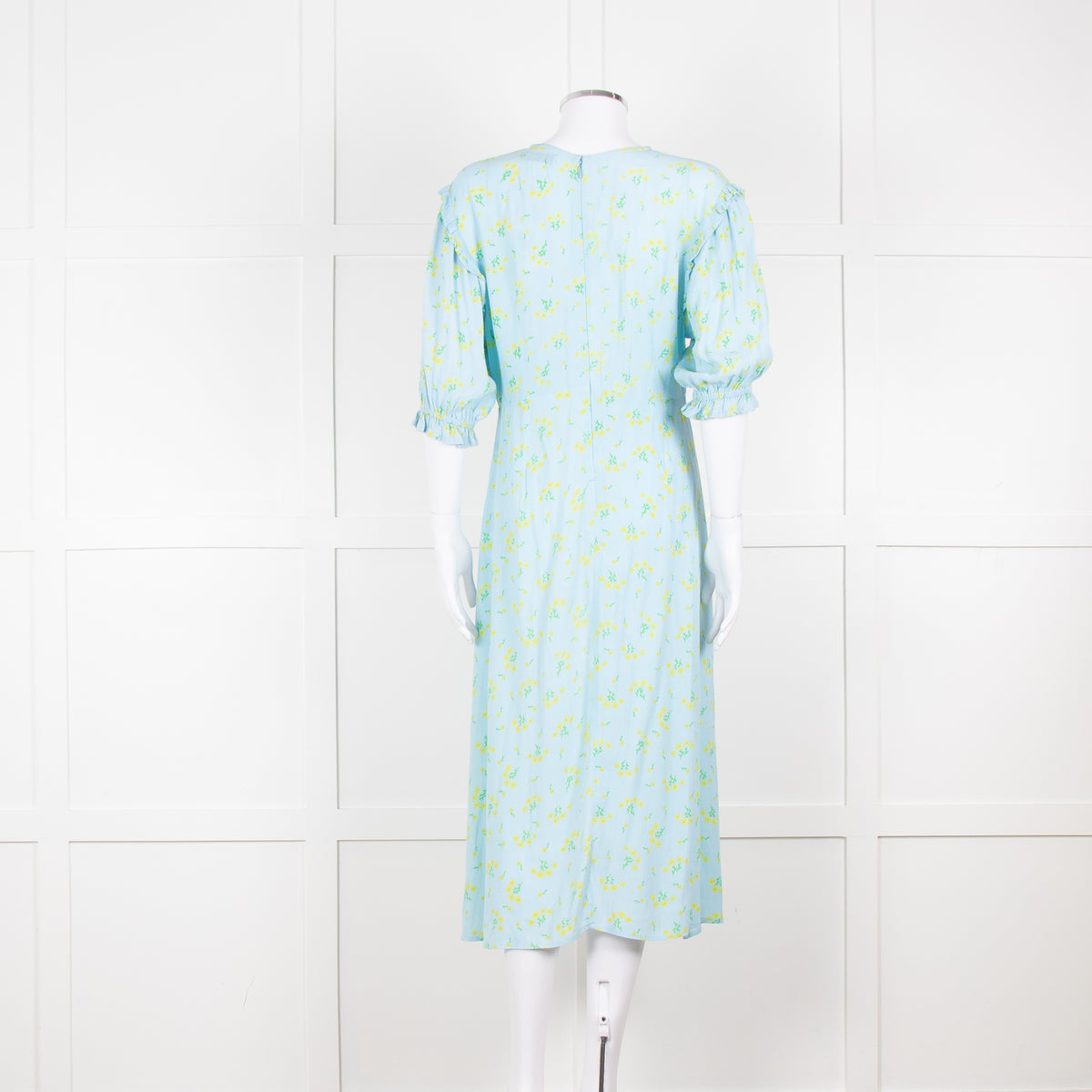 Faithfull The Brand Pale Blue Yellow Floral Frill Detail Maxi Dress
