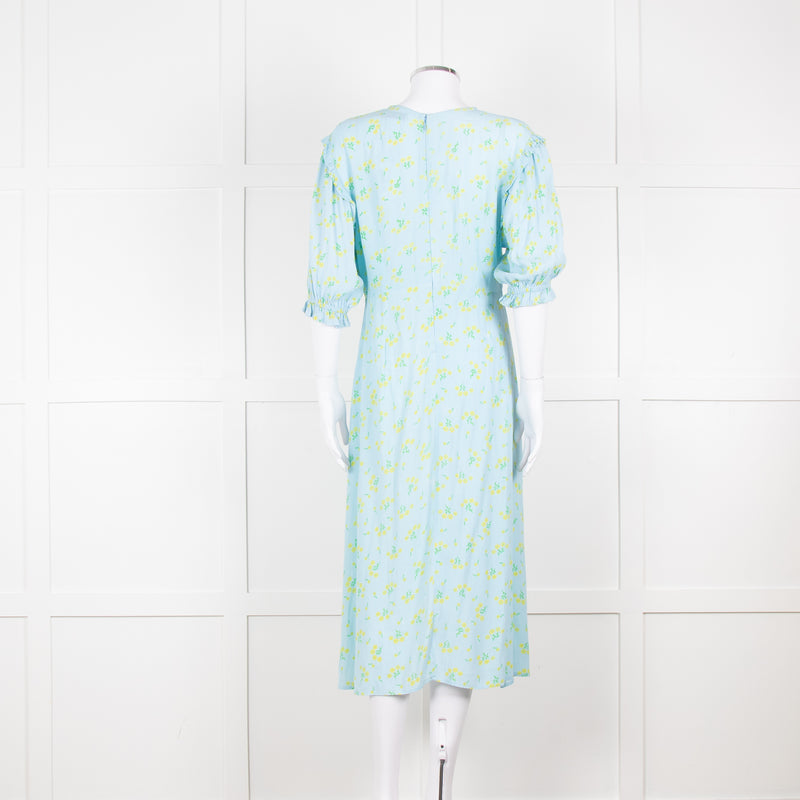 Faithfull The Brand Pale Blue Yellow Floral Frill Detail Maxi Dress