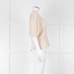 ME + EM Beige Cotton Linen Blend Puff Sleeve Knit Top