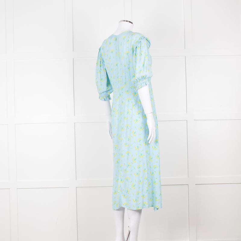 Faithfull The Brand Pale Blue Yellow Floral Frill Detail Maxi Dress