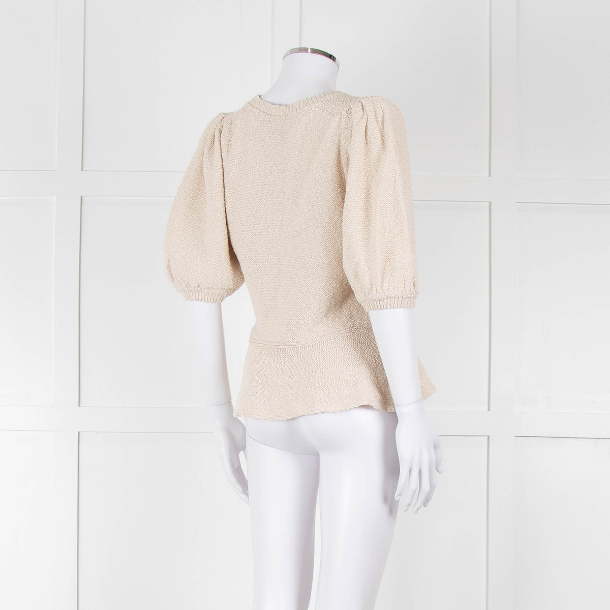 ME + EM Beige Cotton Linen Blend Puff Sleeve Knit Top