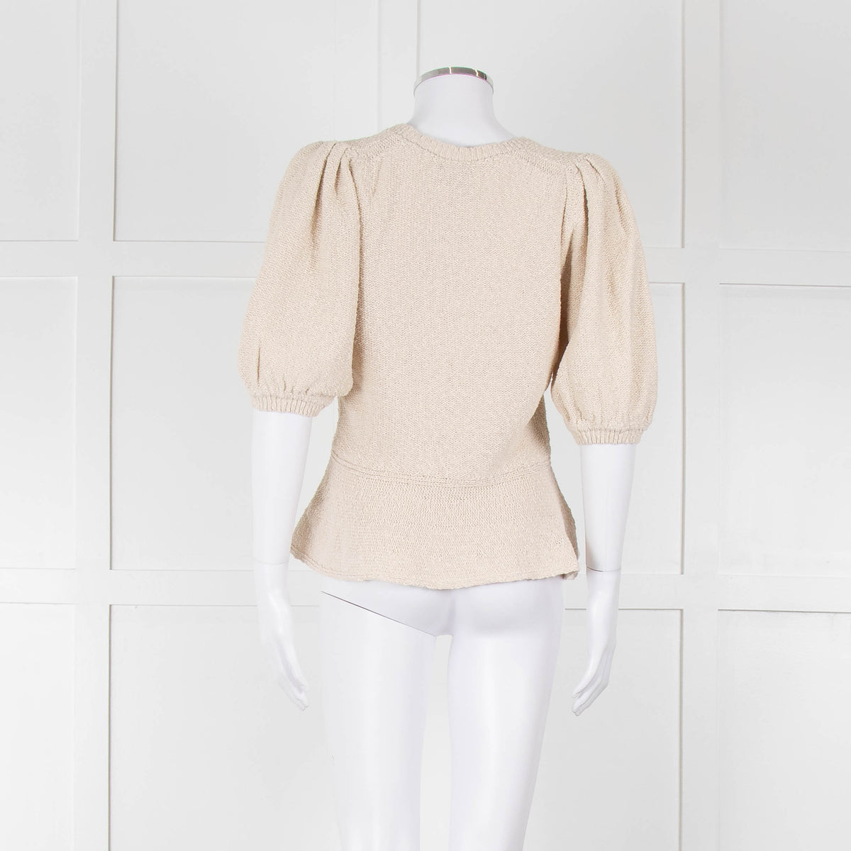 ME + EM Beige Cotton Linen Blend Puff Sleeve Knit Top