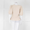ME + EM Beige Cotton Linen Blend Puff Sleeve Knit Top