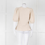ME + EM Beige Cotton Linen Blend Puff Sleeve Knit Top