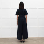 Me+Em Navy Blue Short Sleeve Belted Culottes Jumpsuit