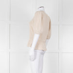 ME + EM Beige Cotton Linen Blend Puff Sleeve Knit Top