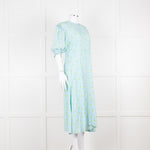 Faithfull The Brand Pale Blue Yellow Floral Frill Detail Maxi Dress