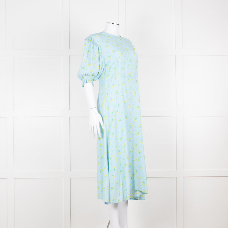 Faithfull The Brand Pale Blue Yellow Floral Frill Detail Maxi Dress