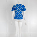 Balenciaga Blue T-Shirt with Yellow Logo Print