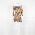 Missoni Orange Black Green Zig Zag Knitted Mini Dress