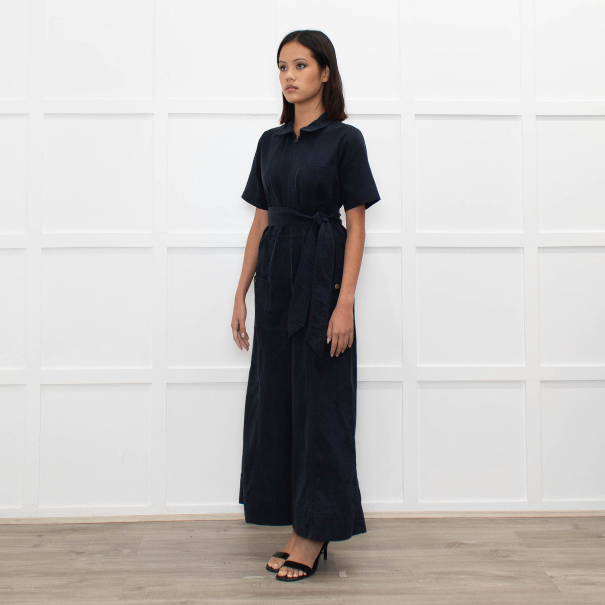 Me+Em Navy Blue Short Sleeve Belted Culottes Jumpsuit