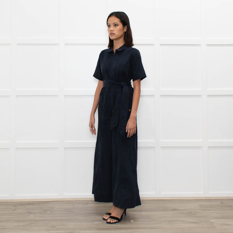 Me+Em Navy Blue Short Sleeve Belted Culottes Jumpsuit