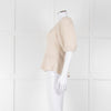 ME + EM Beige Cotton Linen Blend Puff Sleeve Knit Top