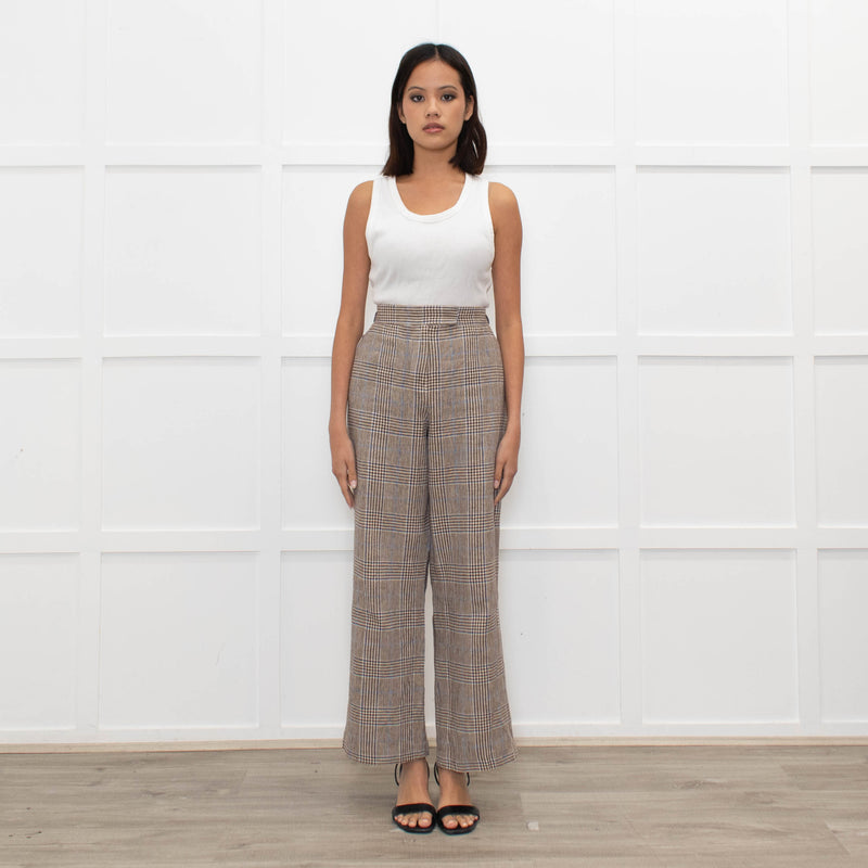 Brora Brown and Blue Check Woven Trousers