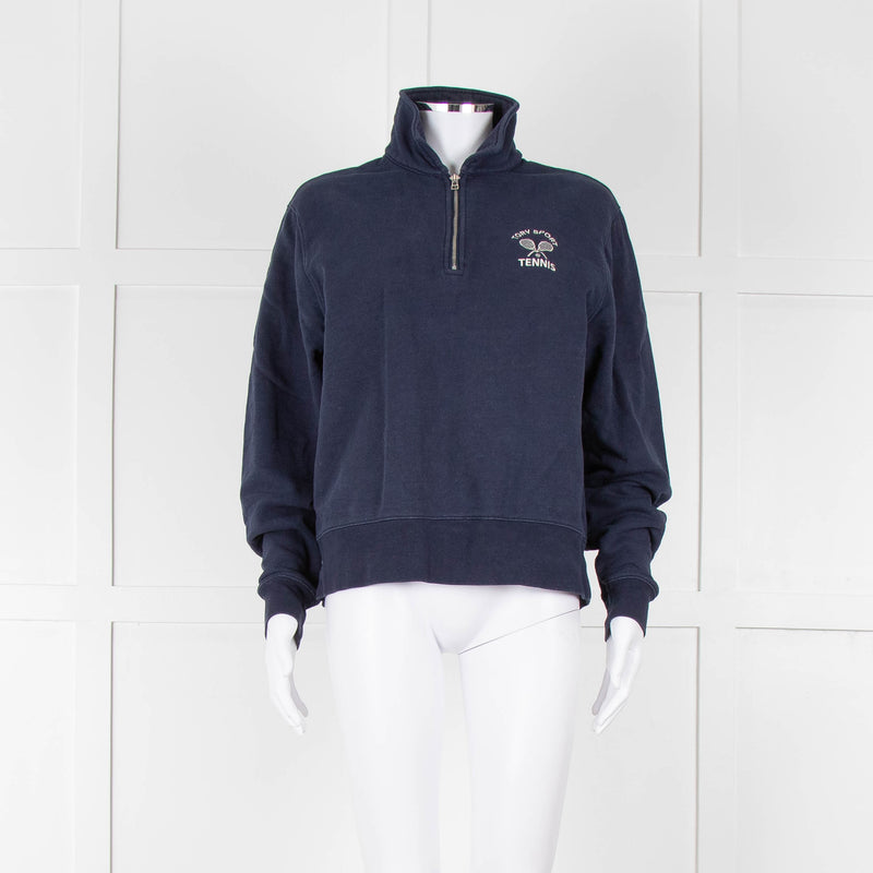 Tory Burch Navy Blue Tennis Logo Sweatshirt