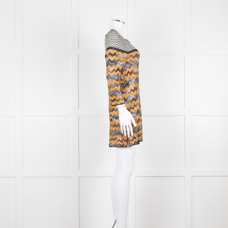 Missoni Orange Black Green Zig Zag Knitted Mini Dress