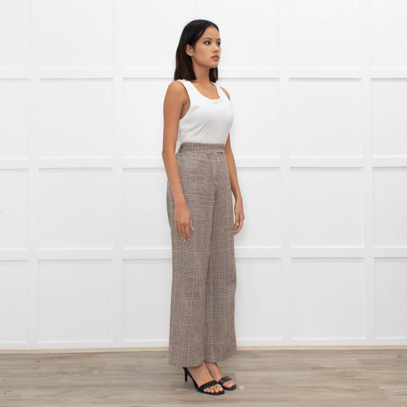 Brora Brown and Blue Check Woven Trousers