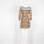 Missoni Orange Black Green Zig Zag Knitted Mini Dress