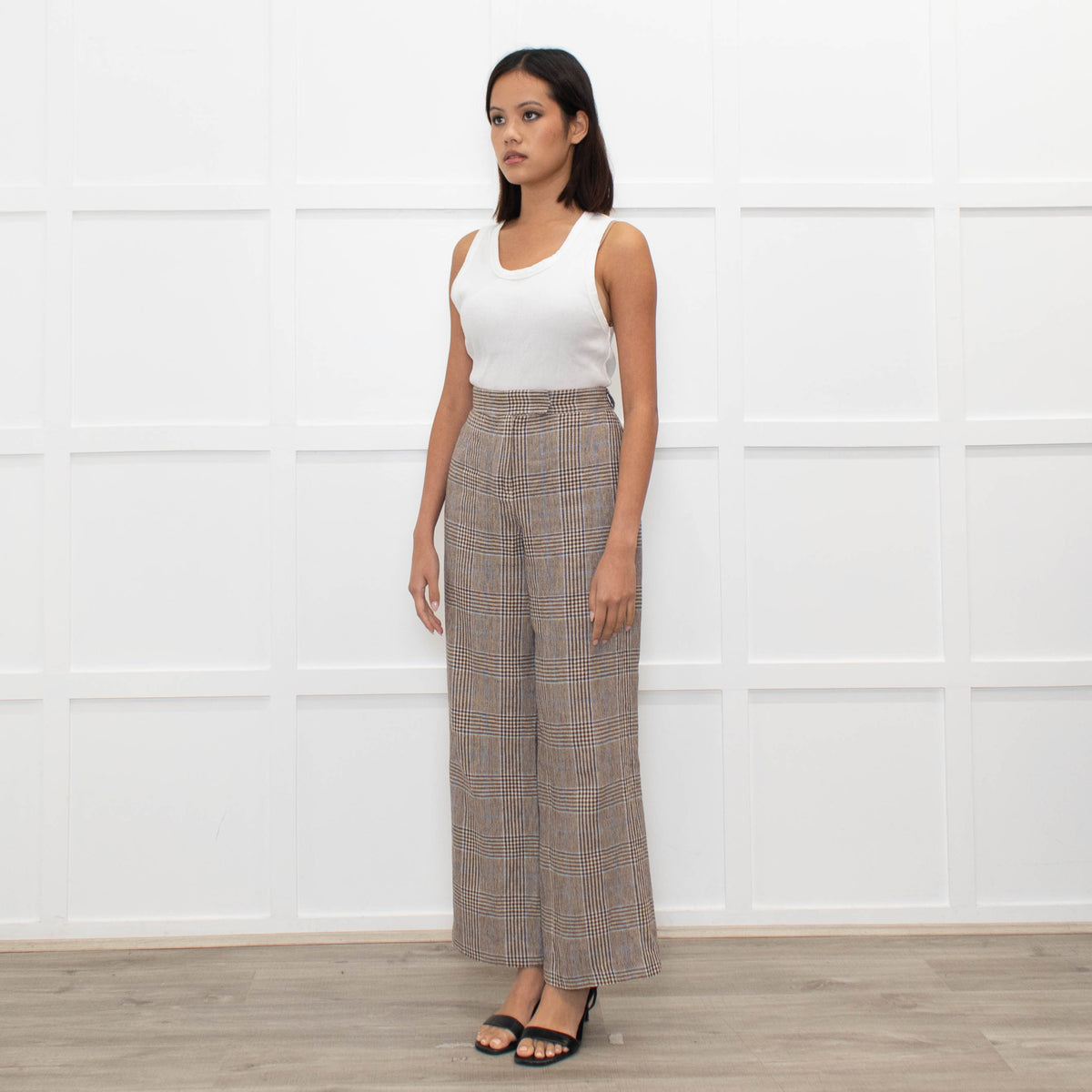 Brora Brown and Blue Check Woven Trousers