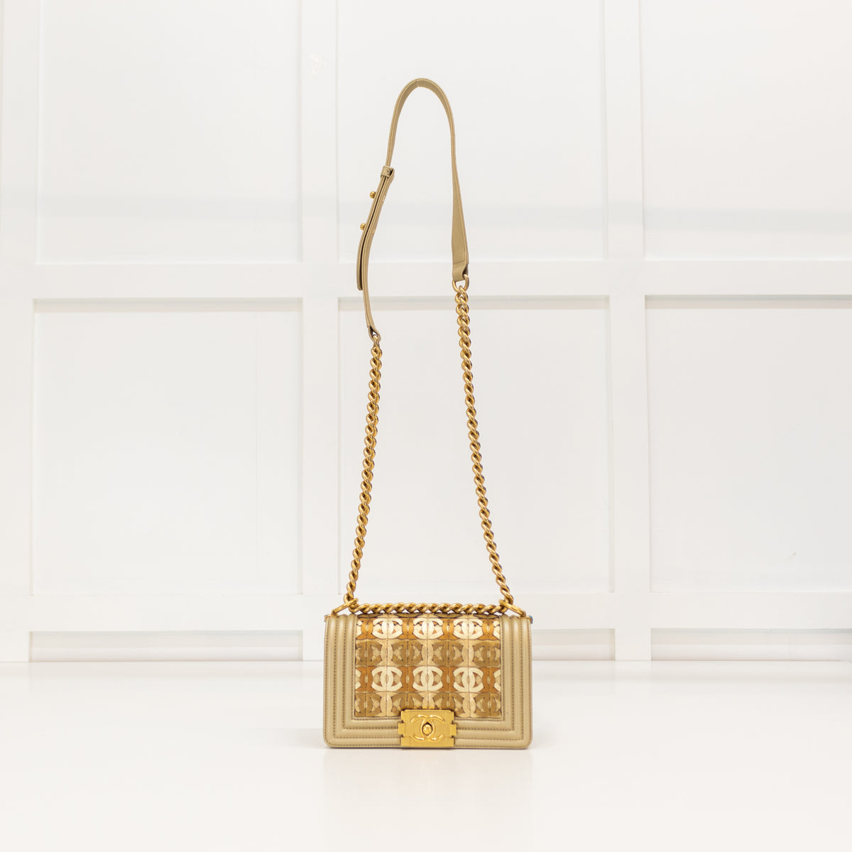 Chanel Gold Calfskin Paris Dubai Small Boy Bag