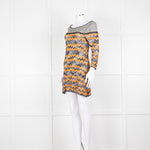 Missoni Orange Black Green Zig Zag Knitted Mini Dress