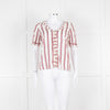 Sezane Cream Magenta Gold Stripe Scallop Edged Blouse