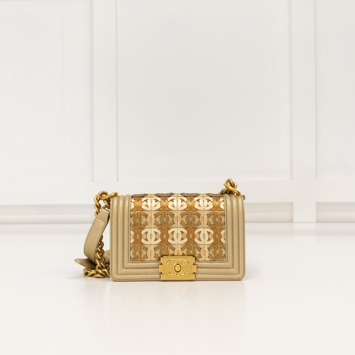 Chanel Gold Calfskin Paris Dubai Small Boy Bag