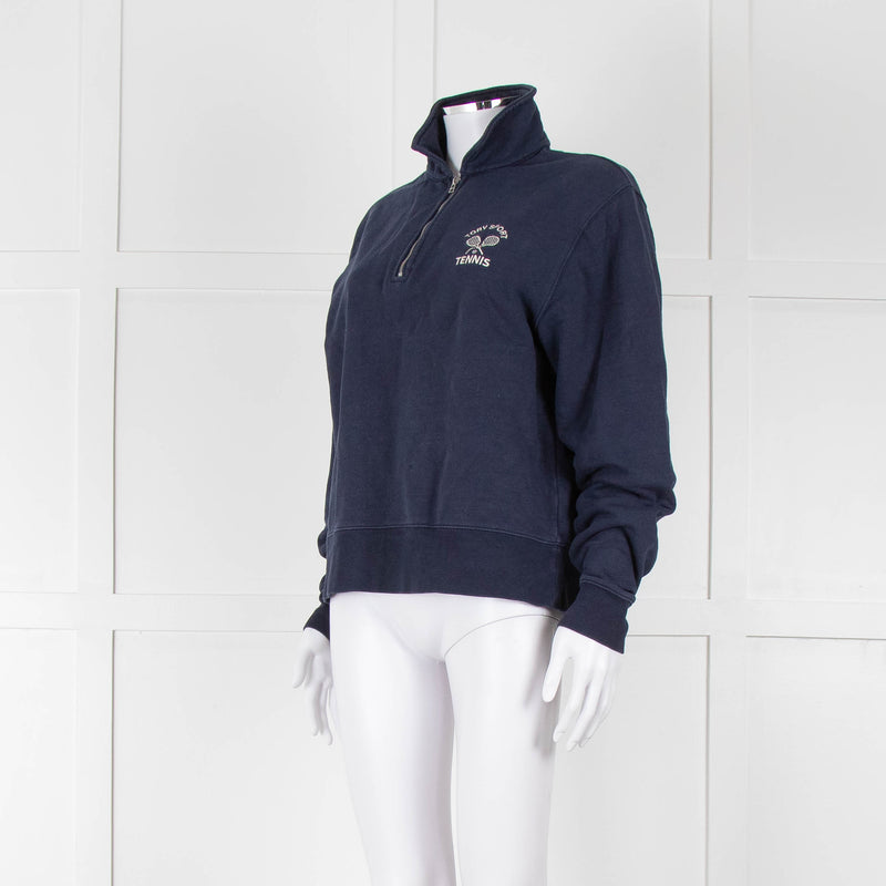 Tory Burch Navy Blue Tennis Logo Sweatshirt