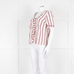 Sezane Cream Magenta Gold Stripe Scallop Edged Blouse