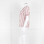 Sezane Cream Magenta Gold Stripe Scallop Edged Blouse