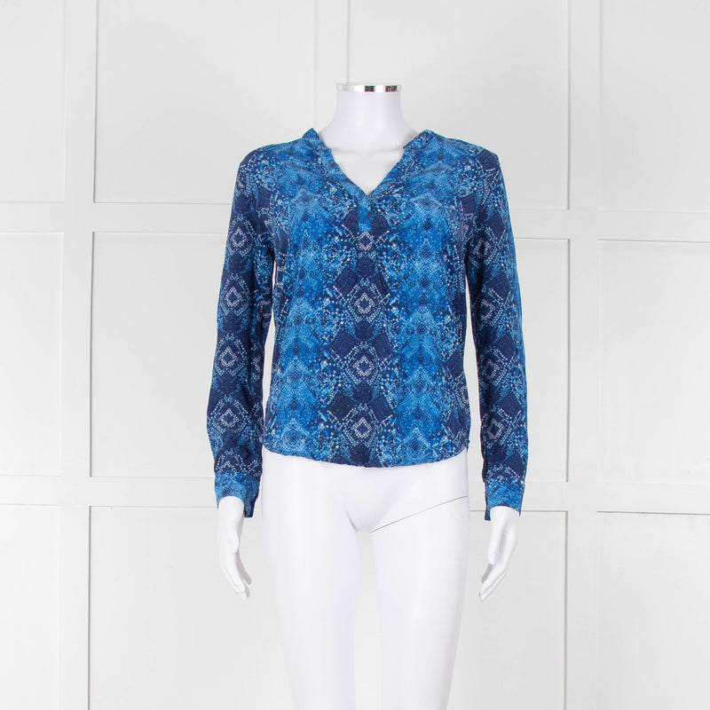 Trilogy Navy & Blue Silk Print Top