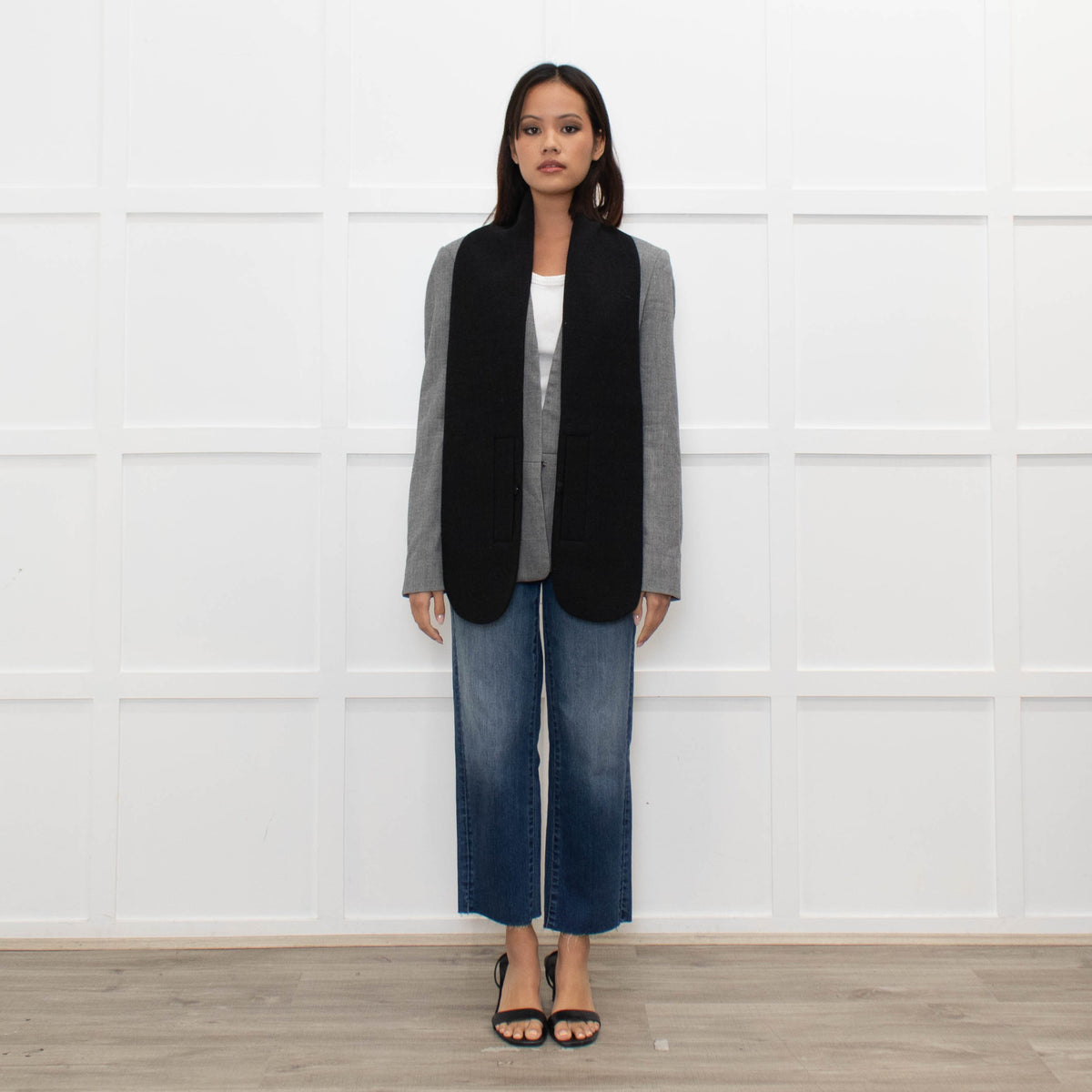 Prada Grey Wool Pocket Detail Scarf