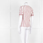 Sezane Cream Magenta Gold Stripe Scallop Edged Blouse